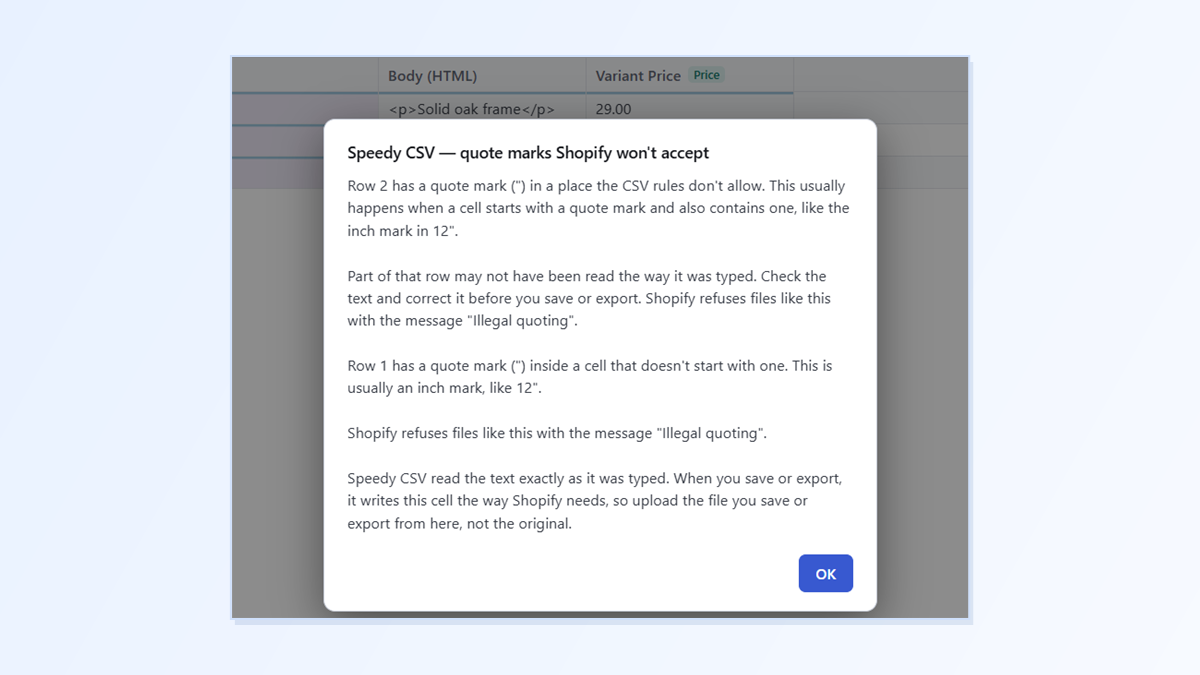 Shopify CSV “Illegal Quoting” Error: What It Means and How to Fix It